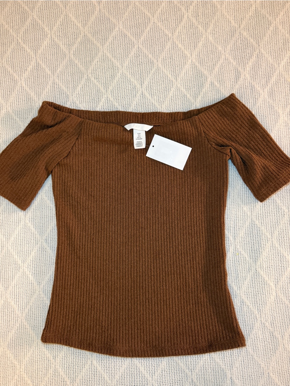 NWT H&M Brown Off-The-Shoulder Ribbed Knit Top - Size S